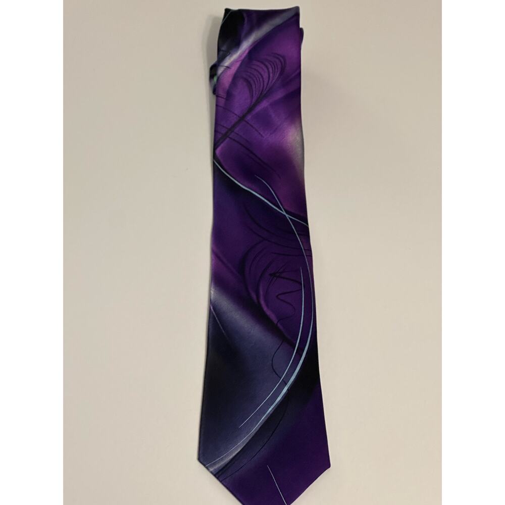 EUC J. Garcia Landscape Collection 59 Purple Black White Details Silk Necktie - Picture 3 of 5